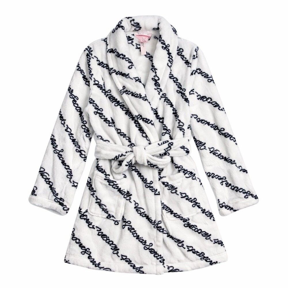 New Victoria Secret Plush Robe White Script Soft Bridal Getting Ready XS S M - Picture 2 of 6